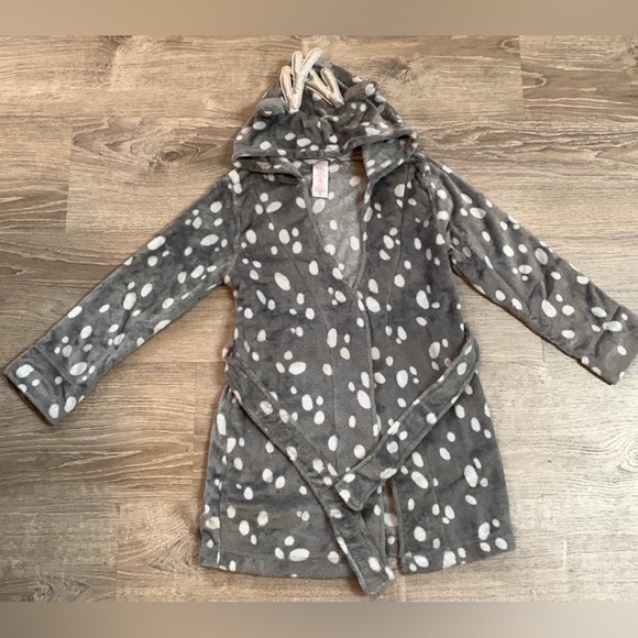 Justice Girls Reindeer Deer Hooded Felt Wrap Robe w/ Belt & 3D Antlers XL 16-18 - Picture 8 of 12